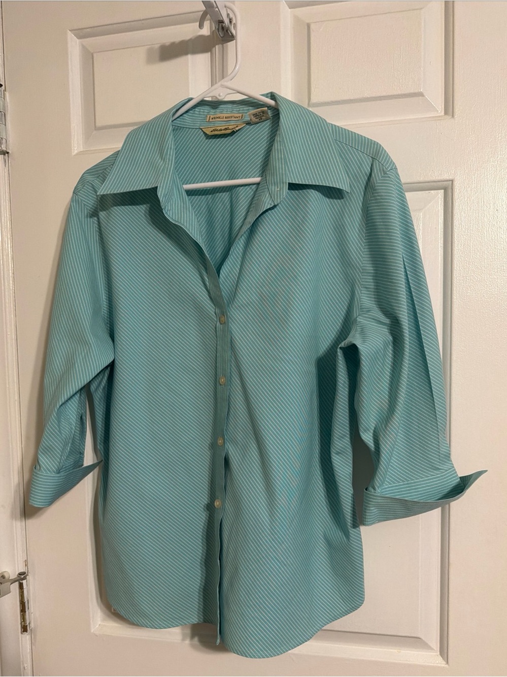 Eddie Bauer Shirt Size XL Striped Button Front Wrinkle Resistant Blue White